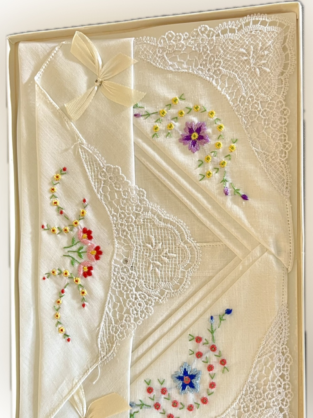 Vintage 1950s J.J. Newberry Embroidered Lace Handkerchief New Old Stock Gift Set